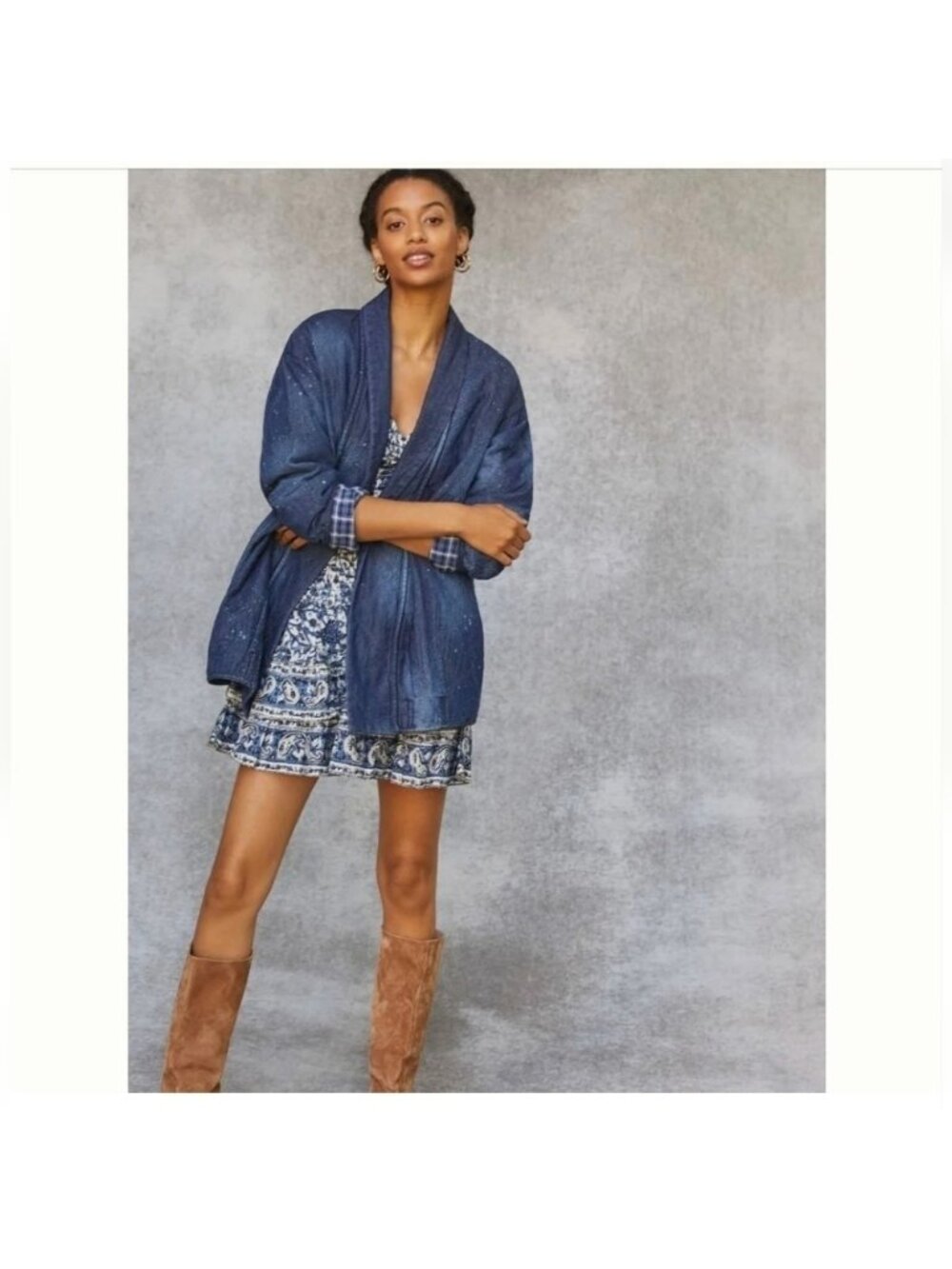 Anthropologie Pilcro Quilted Denim Kimono Jacket, Size L   oversized  Sz…